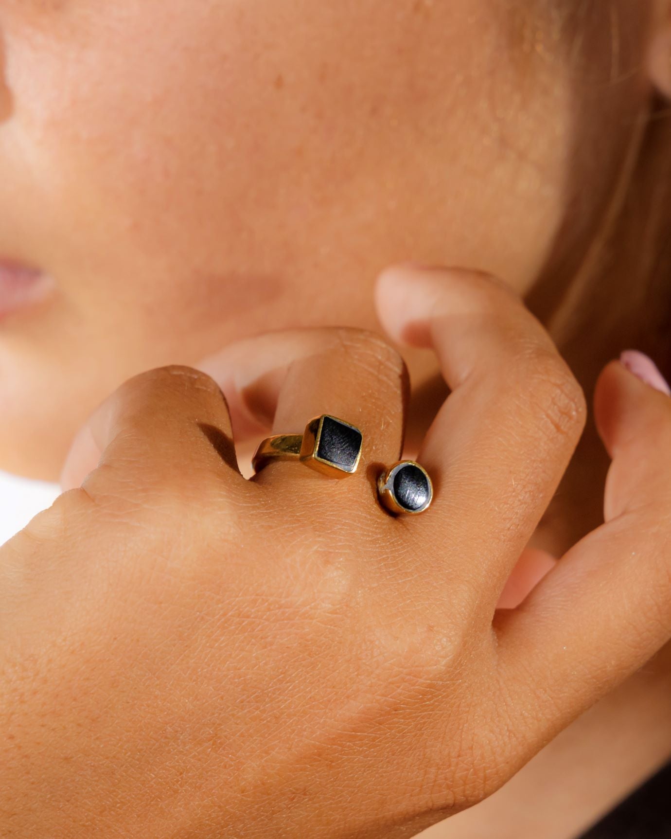 Swahili Coast Recycled Brass Geo Ring in Black