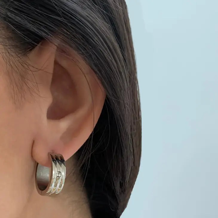 Mai Desiree Milan Small Silver Ridged Hoop Earrings