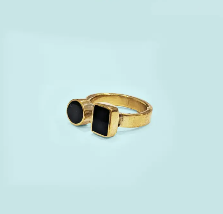 Swahili Coast Recycled Brass Geo Ring in Black