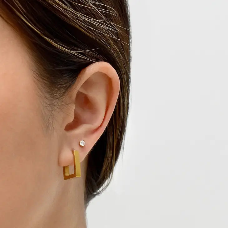 Mai Desiree Brie Gold Square Huggie Earrings
