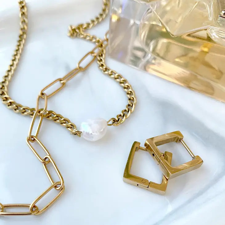 Mai Desiree Brie Gold Square Huggie Earrings