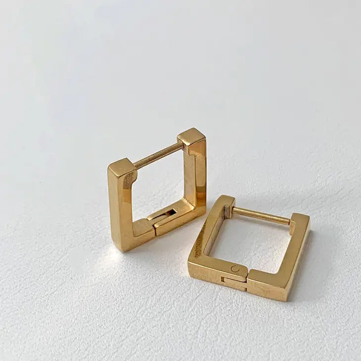 Mai Desiree Brie Gold Square Huggie Earrings