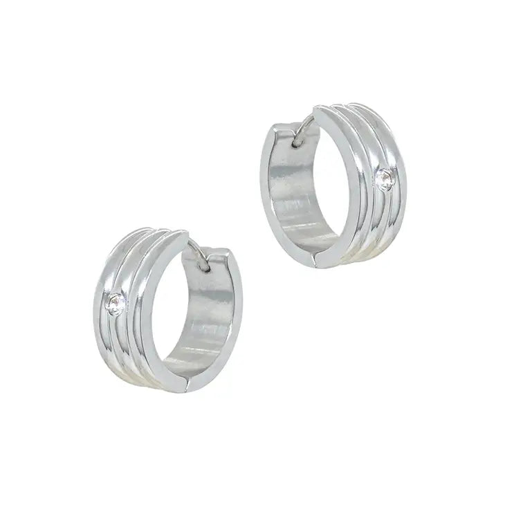 Mai Desiree Milan Small Silver Ridged Hoop Earrings